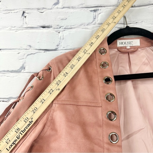 House Of CB Faux Suede Fringe Jacket Pink Women’s Medium Coastal Cowgirl Western - Picture 13 of 13